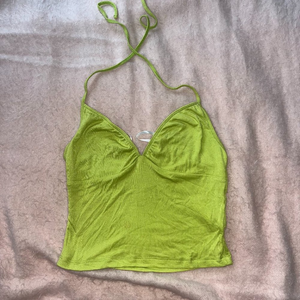 Aritzia Sunday Best Lime Green Cropped Tie-neck Halter Size S